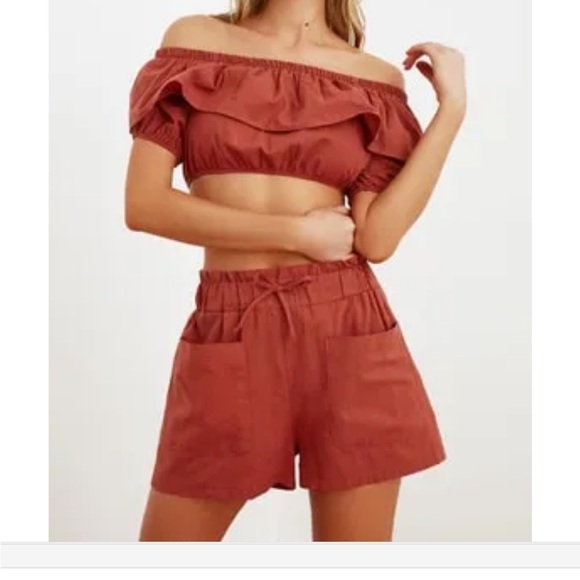 Linen look crop top shorts set - Picture 2 of 5